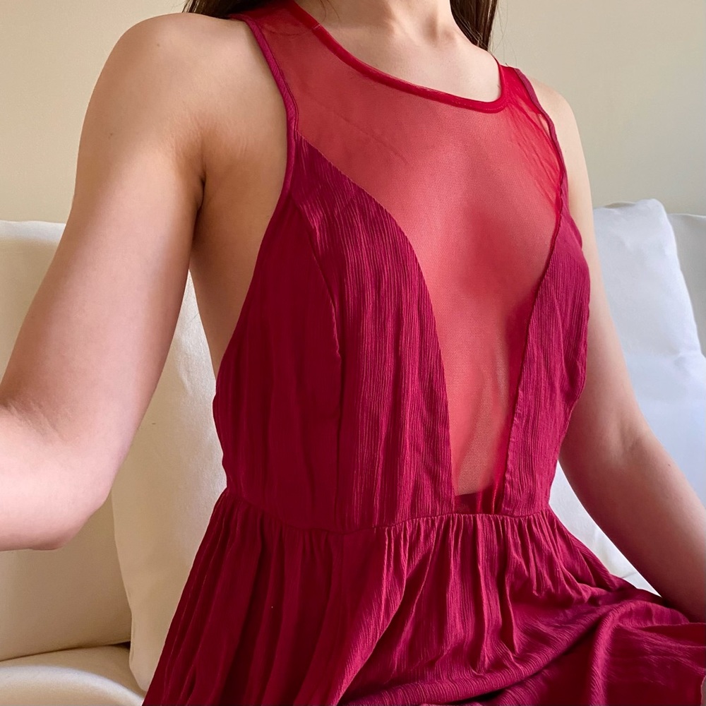 FREE PEOPLE Red Flowy Pleated Boho Tank Top - Size Medium